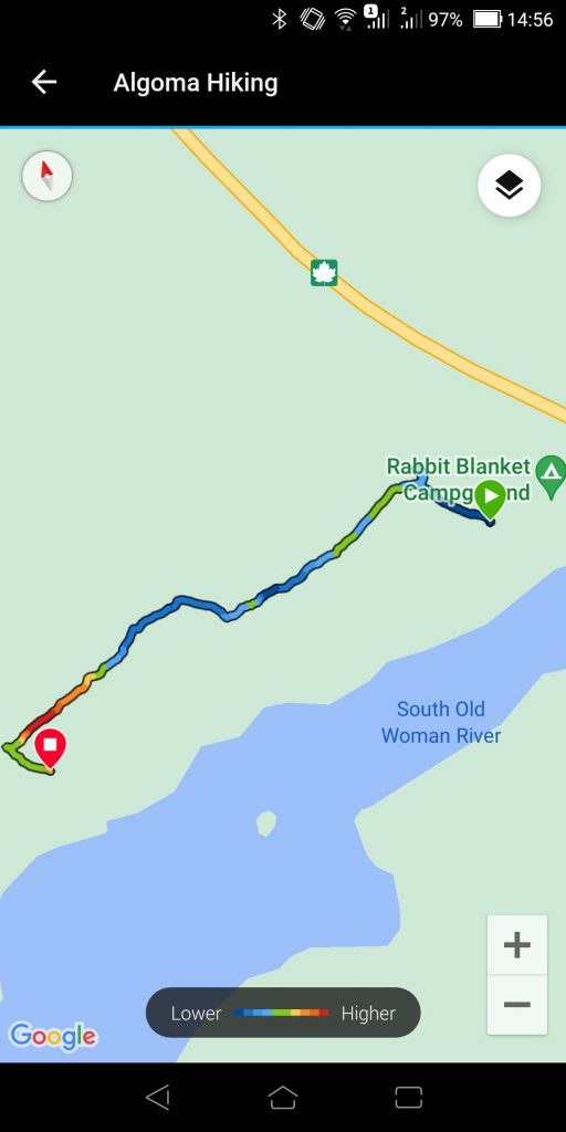Google map outlining the hike tracked by my smart watch