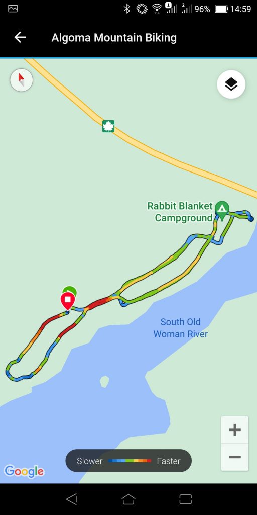 Google map outlining the bike ride tracked by my smart watch